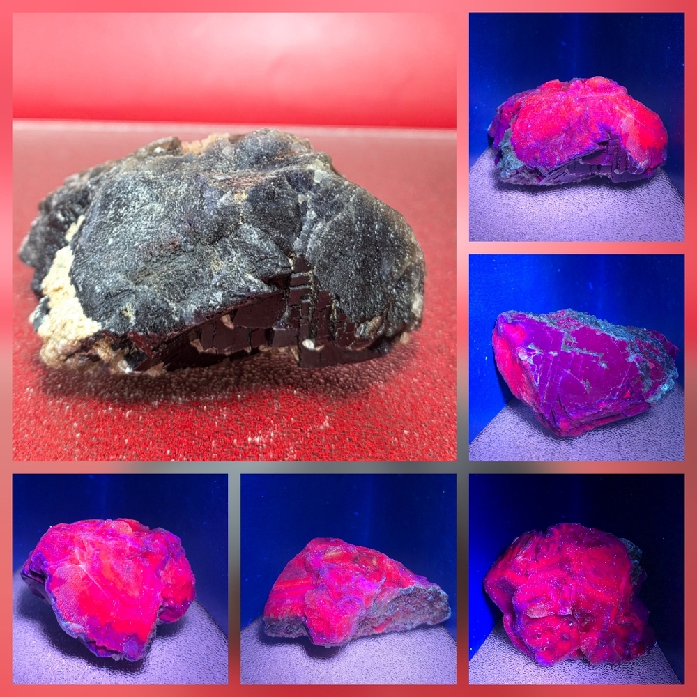 422G Amazing Uv Natural Pakistan Black Rose Fluorite Raw Specimen Reiki Healing